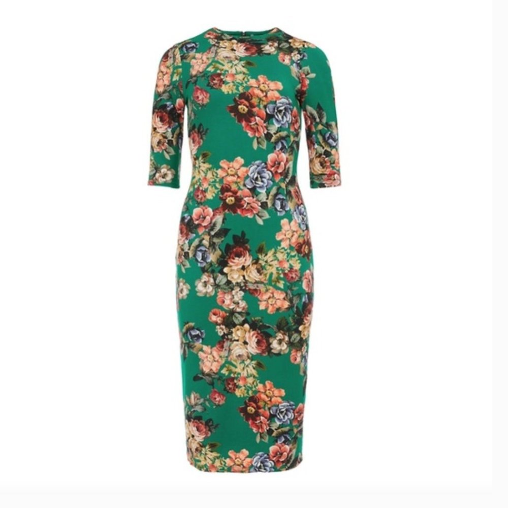 Alice + Olivia Teal Delora Bodycon Fitted Midi Stretch Dress SZ 0 NWT